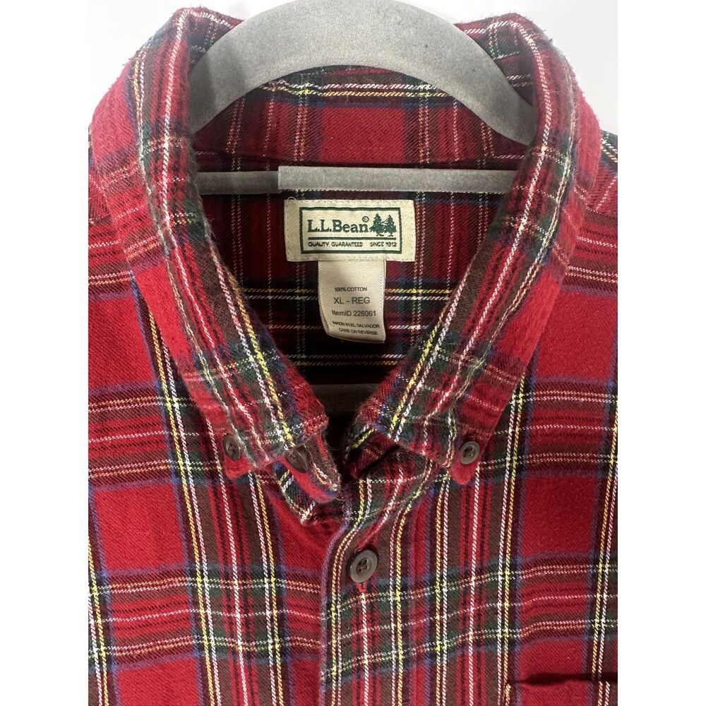 L.L.Bean Men’s XL Regular Red Tartan Plaid Flannel Shirt 100% Cotton Button Down